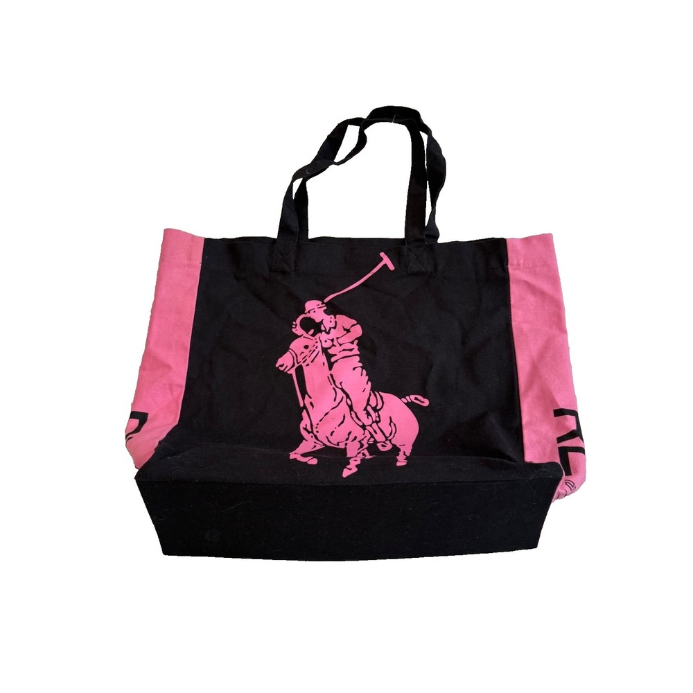 Polo Ralph Lauren Pink Pony Tote Bag Black Pink Canvas Shopper